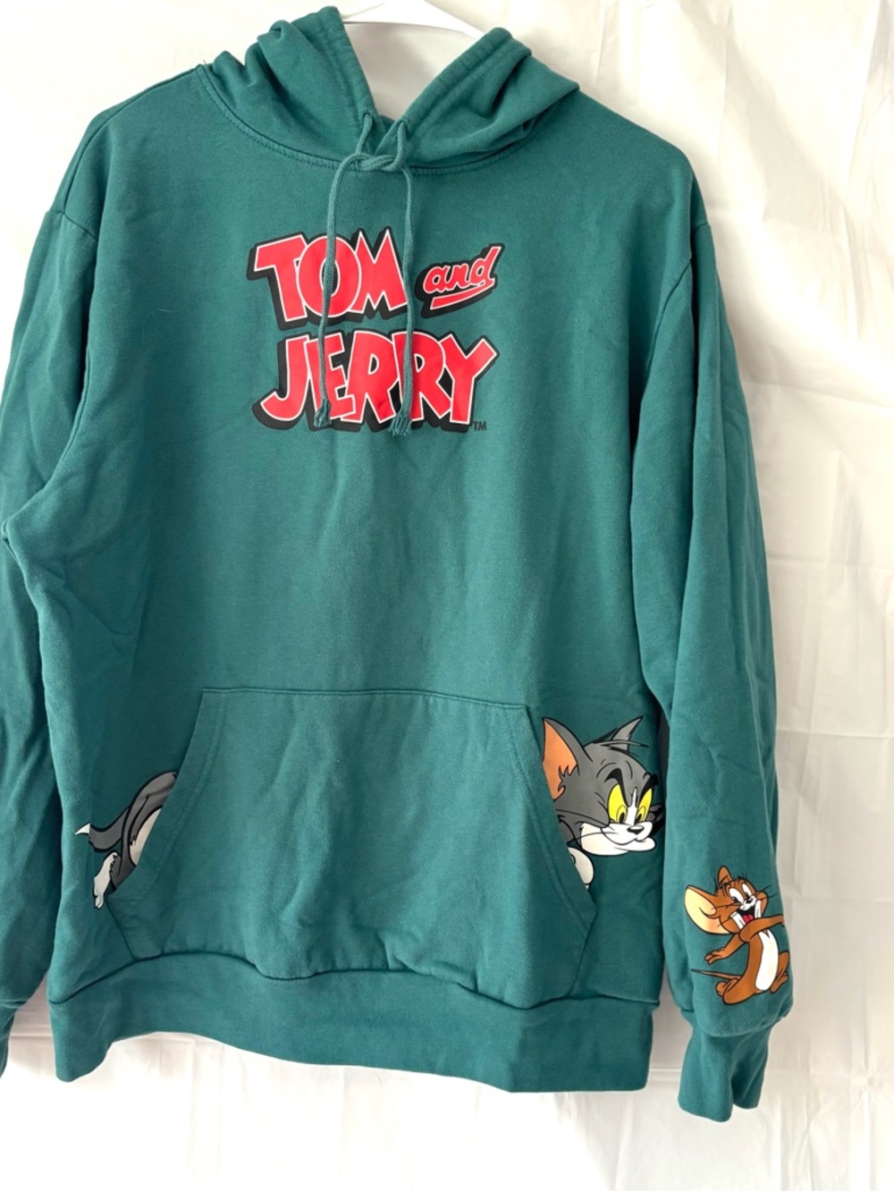 NWOT Tom & Jerry Green Pullover Hoodie Kangaroo Pocket SZ L - Picture 15 of 15